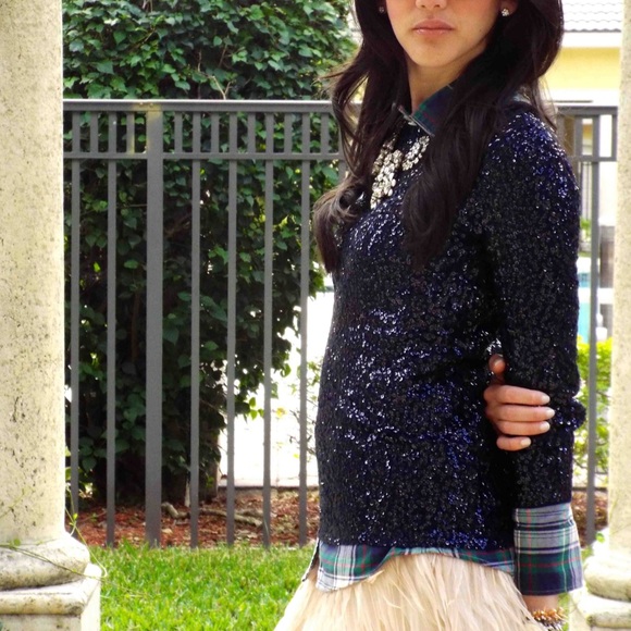 J. Crew Factory Black Sequin Blouse Shirt Small - Picture 2 of 6